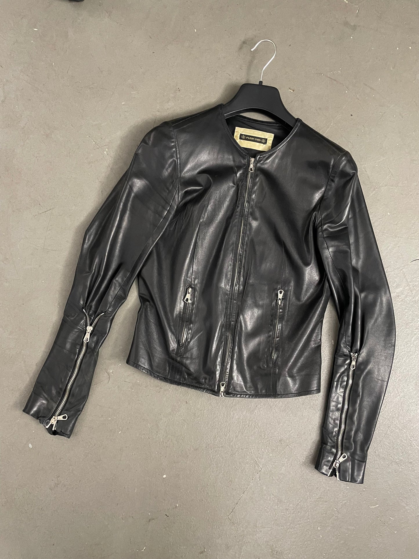 Plein Sud black leather slim fit jacket