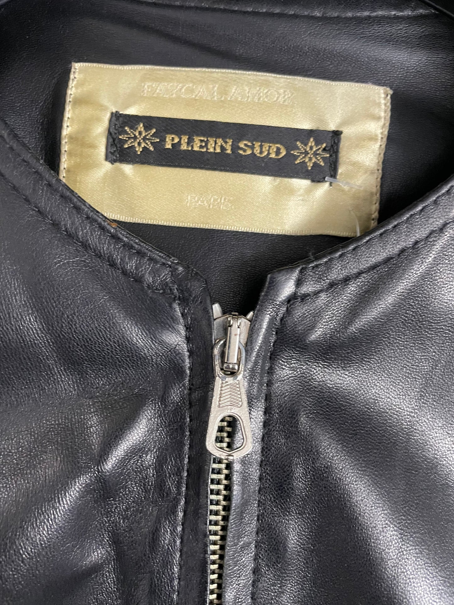 Plein Sud black leather slim fit jacket